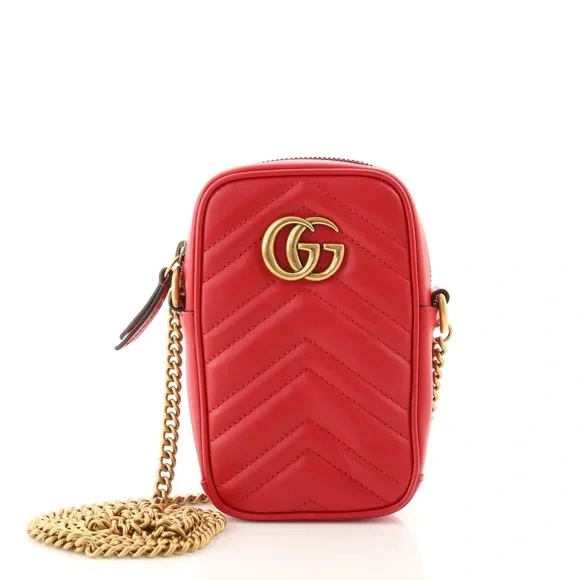 NIB Gucci GG Marmont Vertical Phone Bag - Red Matelassé Leather Full Inclusion - Picture 4 of 13